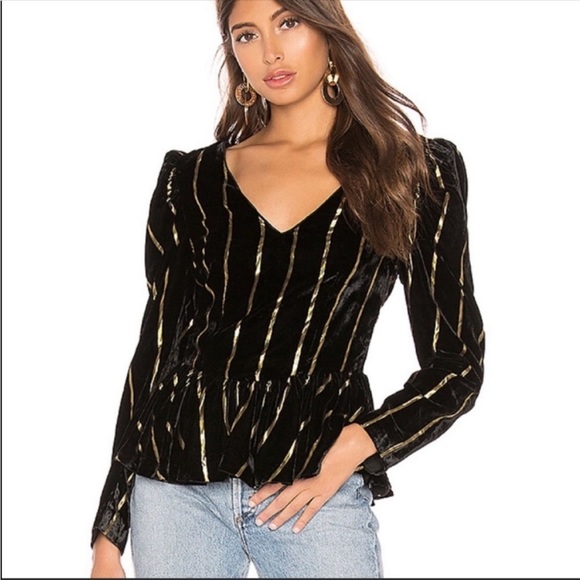 L’Academie The Jackie Blouse in Black and Gold NWT